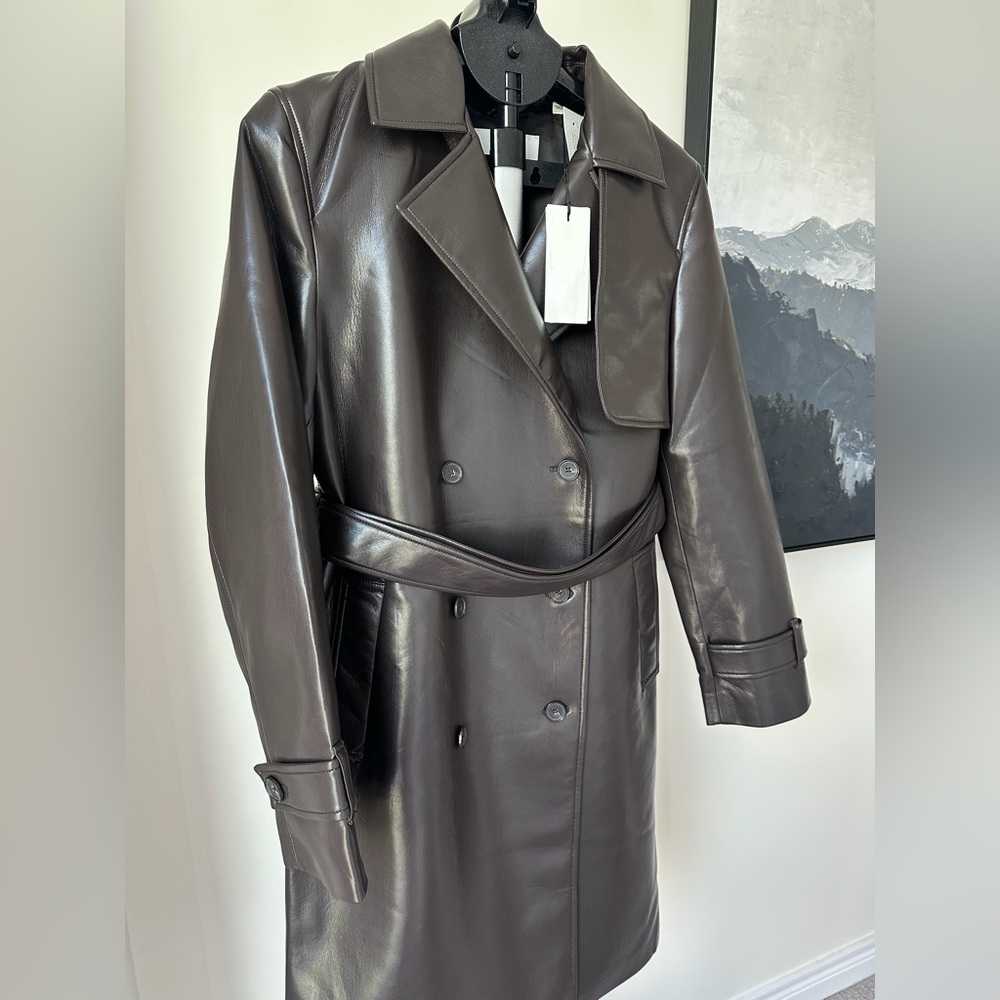 Aritzia Dark Brown Leather Trench Coat - Picture 4 of 6